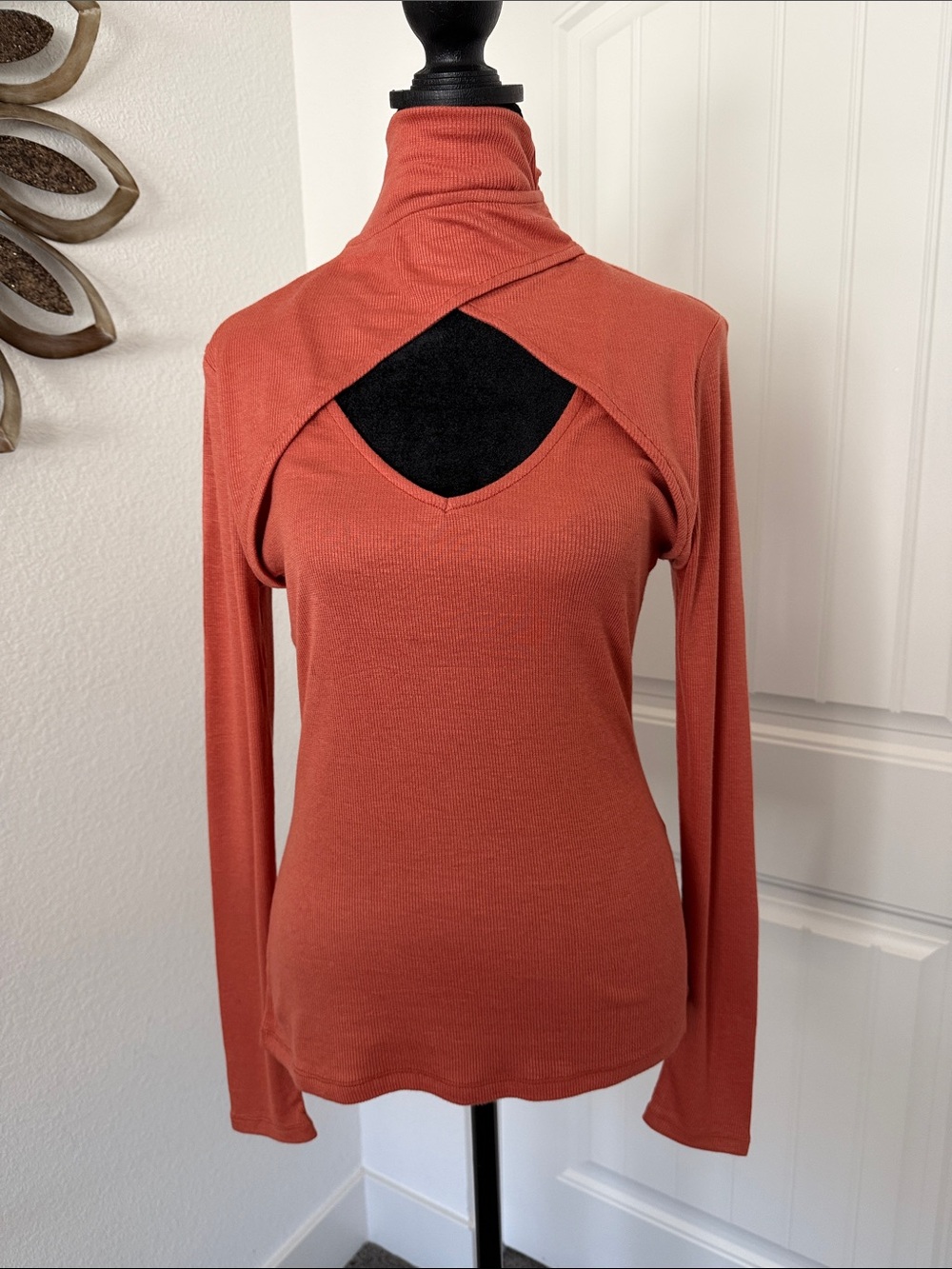 Rust Cutout Long-Sleeve Women's Top